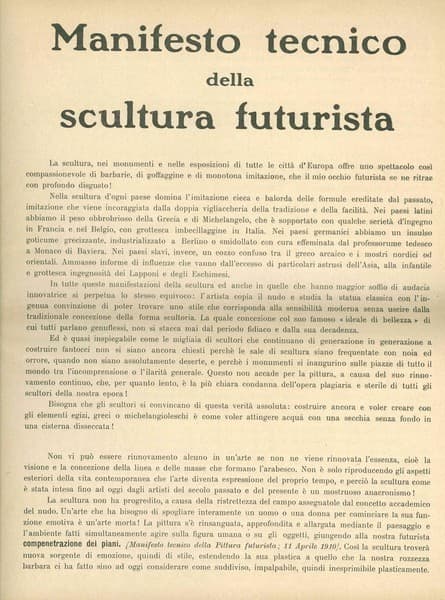 Manifesto futurista Manifesto tecnico della scultura futurista