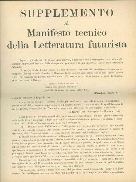 Manifesto futurista Supplemento al manifesto tecnico della letteratura futurista